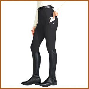 Horse Riding Pants Knee-Patch Equestrian Breeches Zipper Pockets